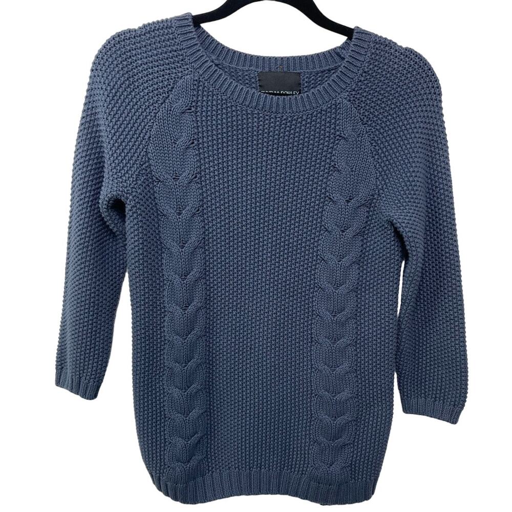Cynthia Rowley Cable Knit Sweater Long Sleeve Crew Neck Navy Blue Cotton Women S